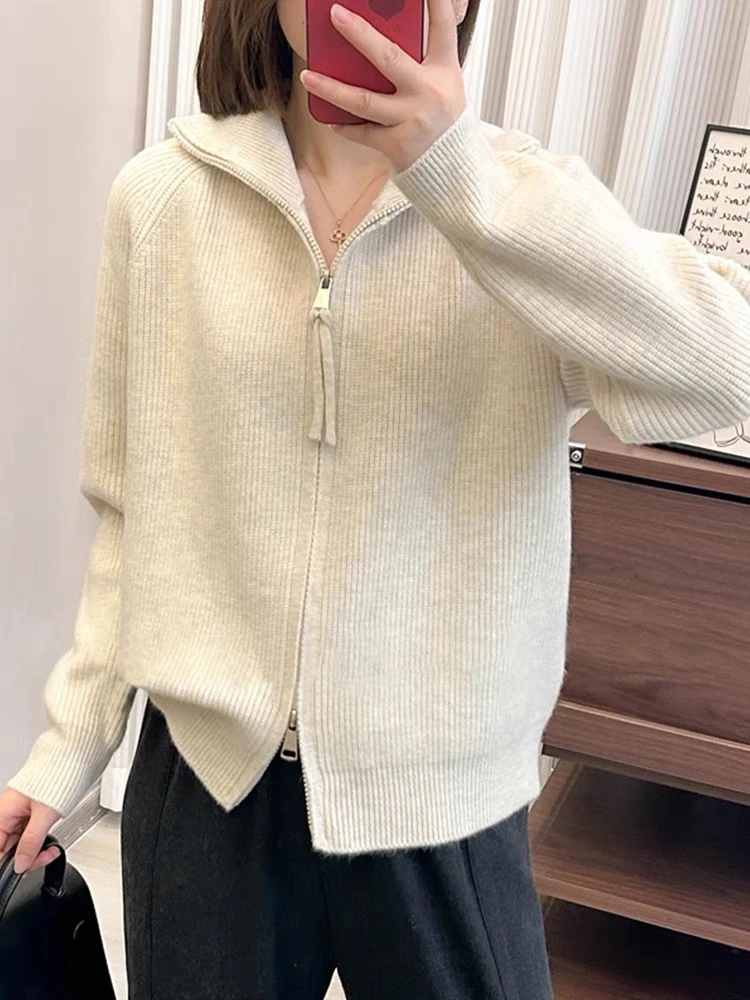 318 半高领短款加厚拉链慵懒风毛衣开衫外套