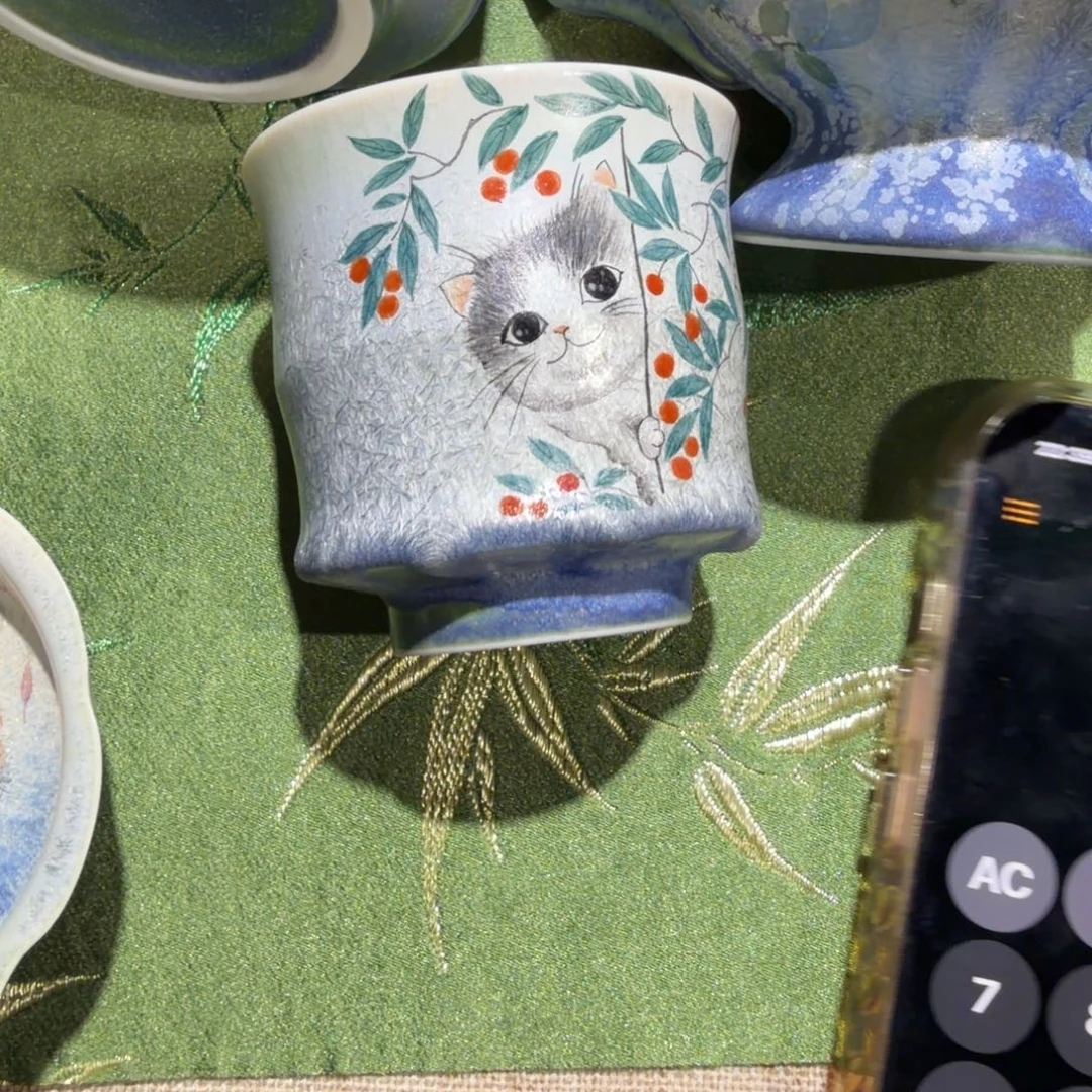 三***雪蓝色竹节猫猫杯陶瓷