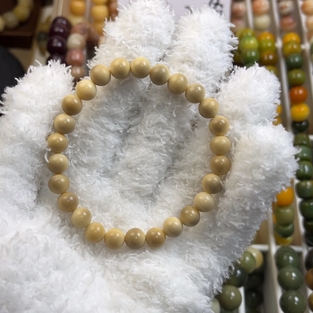 菩提根/象牙果手串默认微瑕白玉菩提紫灰干磨8