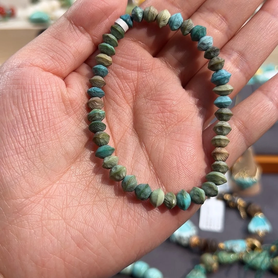 绿松石未镶嵌手串雾霾蓝色系百香籽素圈手串