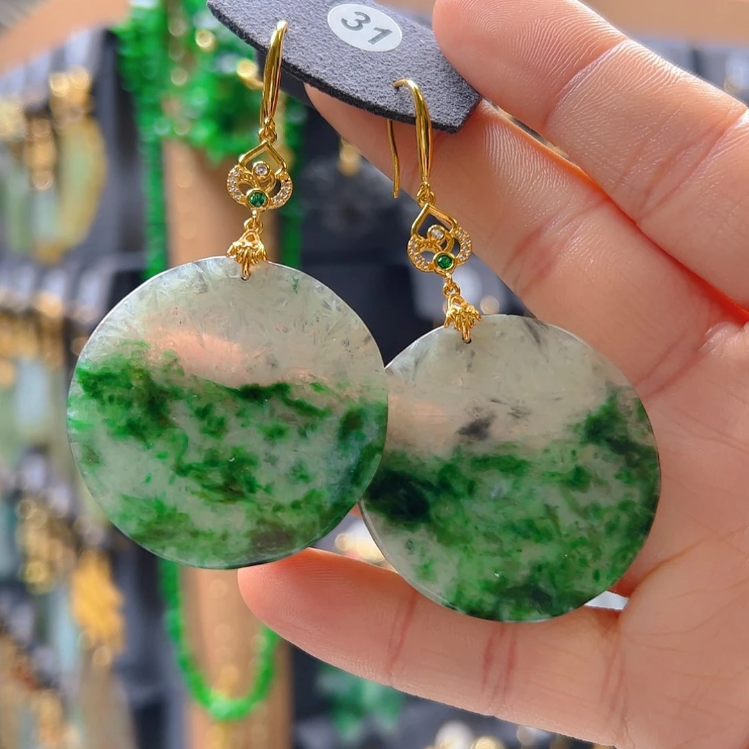 银S925镶嵌翡翠耳饰