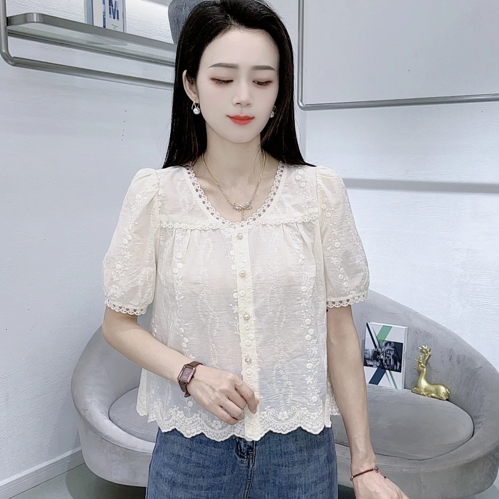 A8259夏季新款显瘦短袖法式减龄洋气设计感衬衫上衣