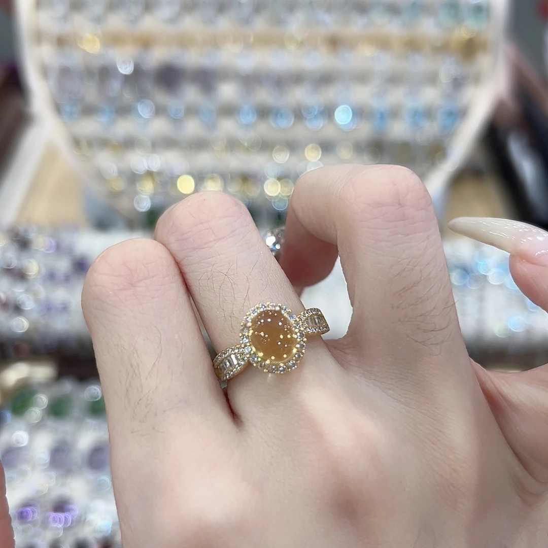 由***美戒指银S925镶嵌黄晶