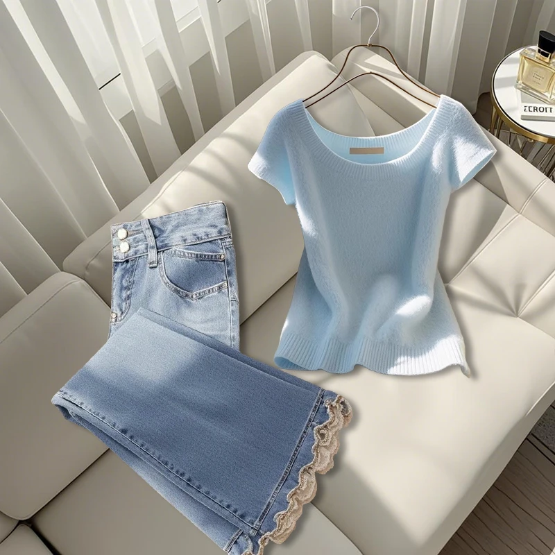 2025夏季新款洋气休闲装时尚百搭小个子显瘦上衣超好看直筒裤女装