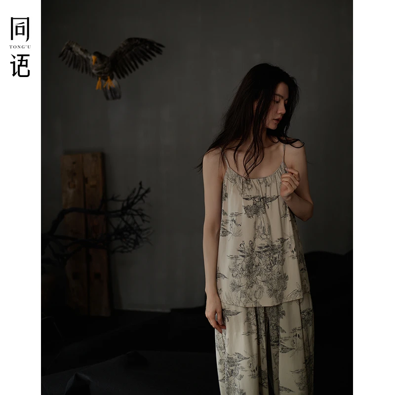 同语25年新款睡衣女款夏季莫代尔棉吊带性感睡衣带胸垫套装家居服