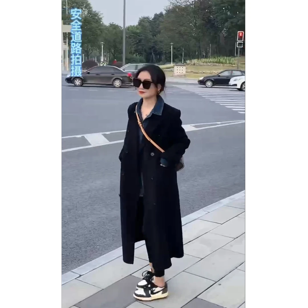 KIKI严选：83050-HX家欧洲站南油秋冬新款系带双排扣羊毛外套