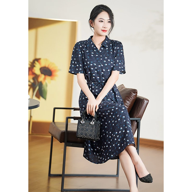 迪欧芙2025春夏季新款花色显瘦气质轻奢百搭女装连衣裙#XLQ18049