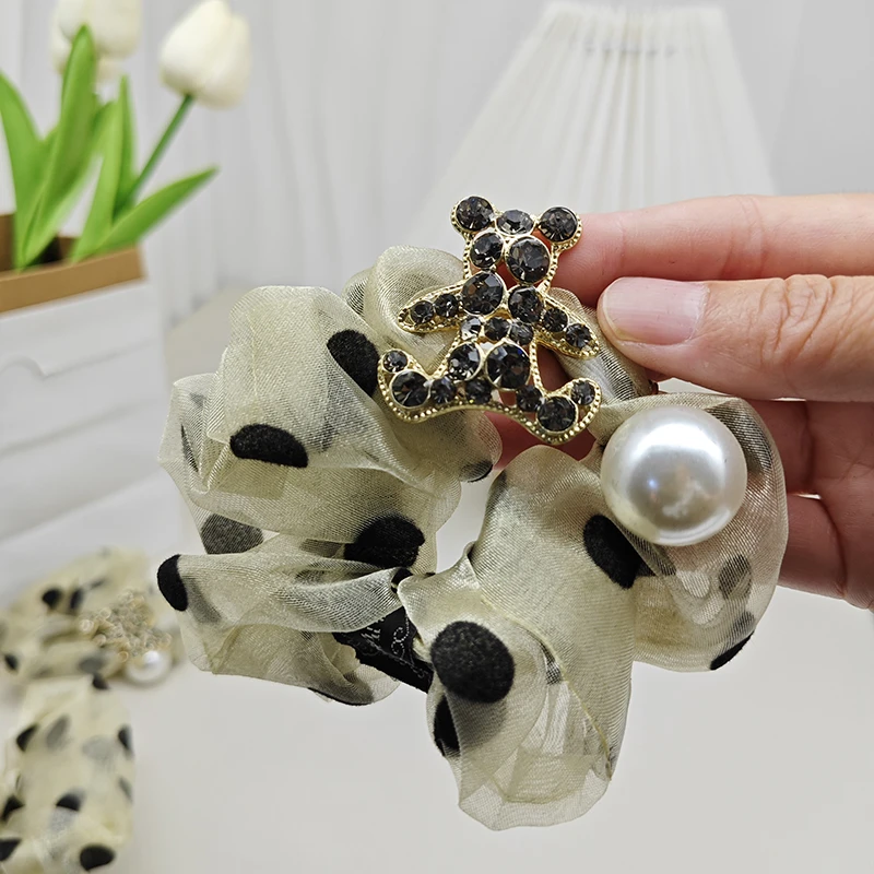 新款网纱波点大肠发圈水钻小熊头绳发绳扎丸子头发饰扎马尾头饰女