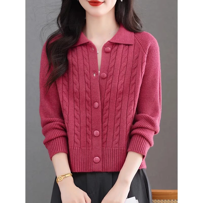 针织衫翻领开衫针织外套女秋冬2025年新款短款洋气毛衣小个子上衣