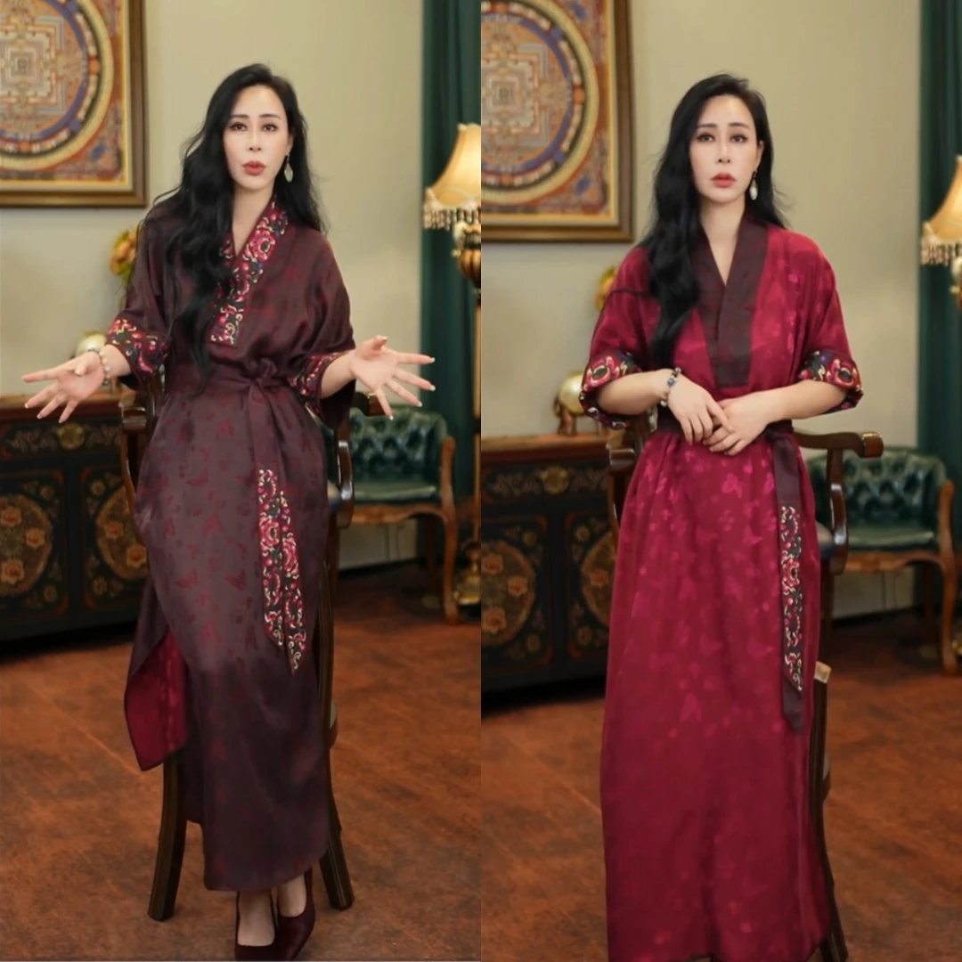 「利琪高订」新中式国风新中式V领重工刺绣双面双穿连衣裙A6257