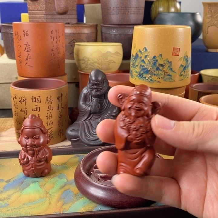 紫砂茶杯财神爷茶宠