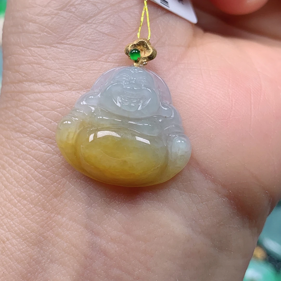 缅甸天然A货翡翠，黄翡佛公 编号13/526尺寸19.5-22.2-5.9