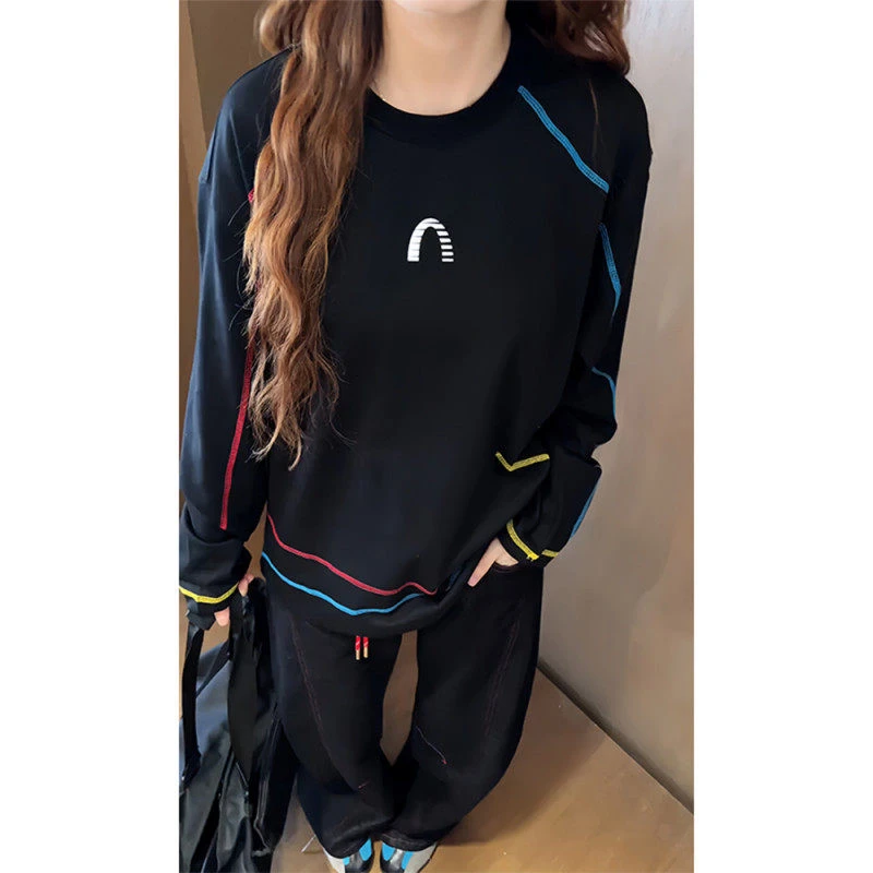 黑色哈苏线撞色凉感速干T恤女款上衣防晒运动长袖羽毛网球骑行服