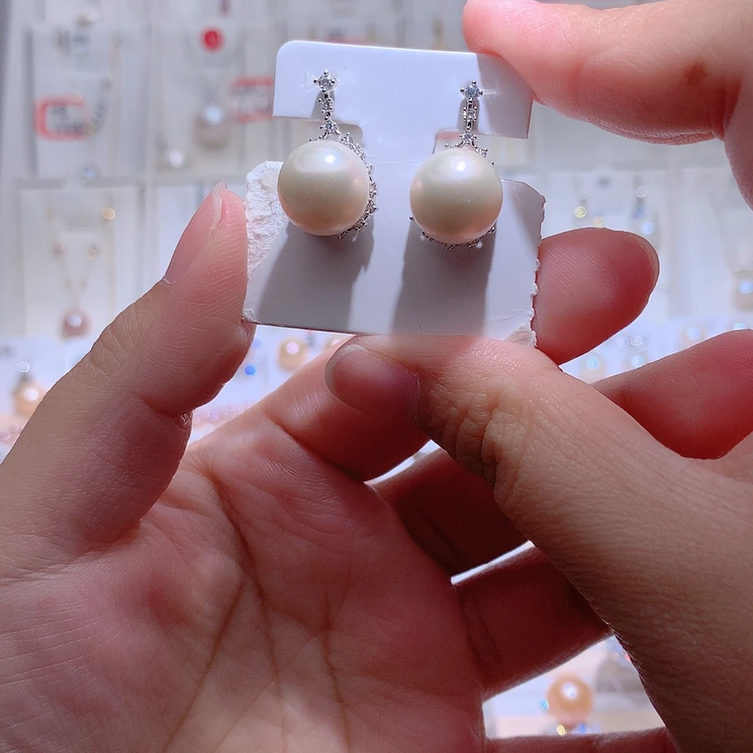 淡水珍珠银S925镶嵌耳饰CC11.5mm