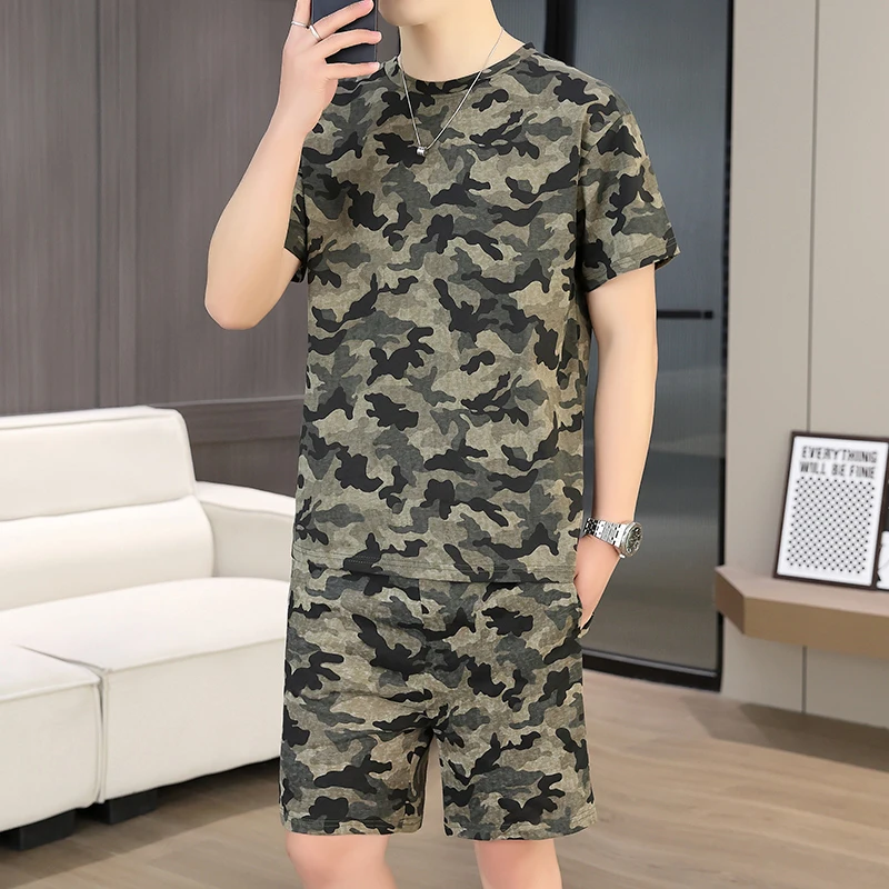 夏季爆款迷彩圆领短袖t恤男装透气免烫宽松运动潮流户外时尚薄款