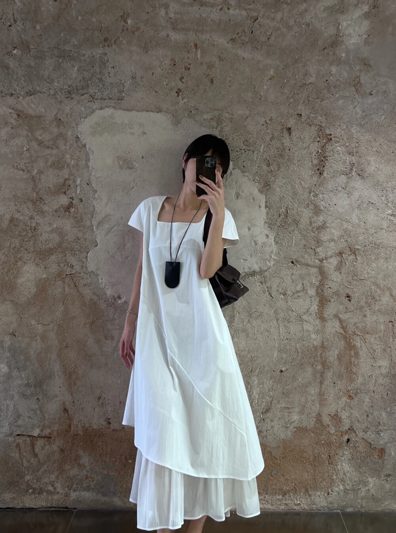 福秒-方领显瘦的！拼接纱纱连衣裙（UMA10010#）UMA