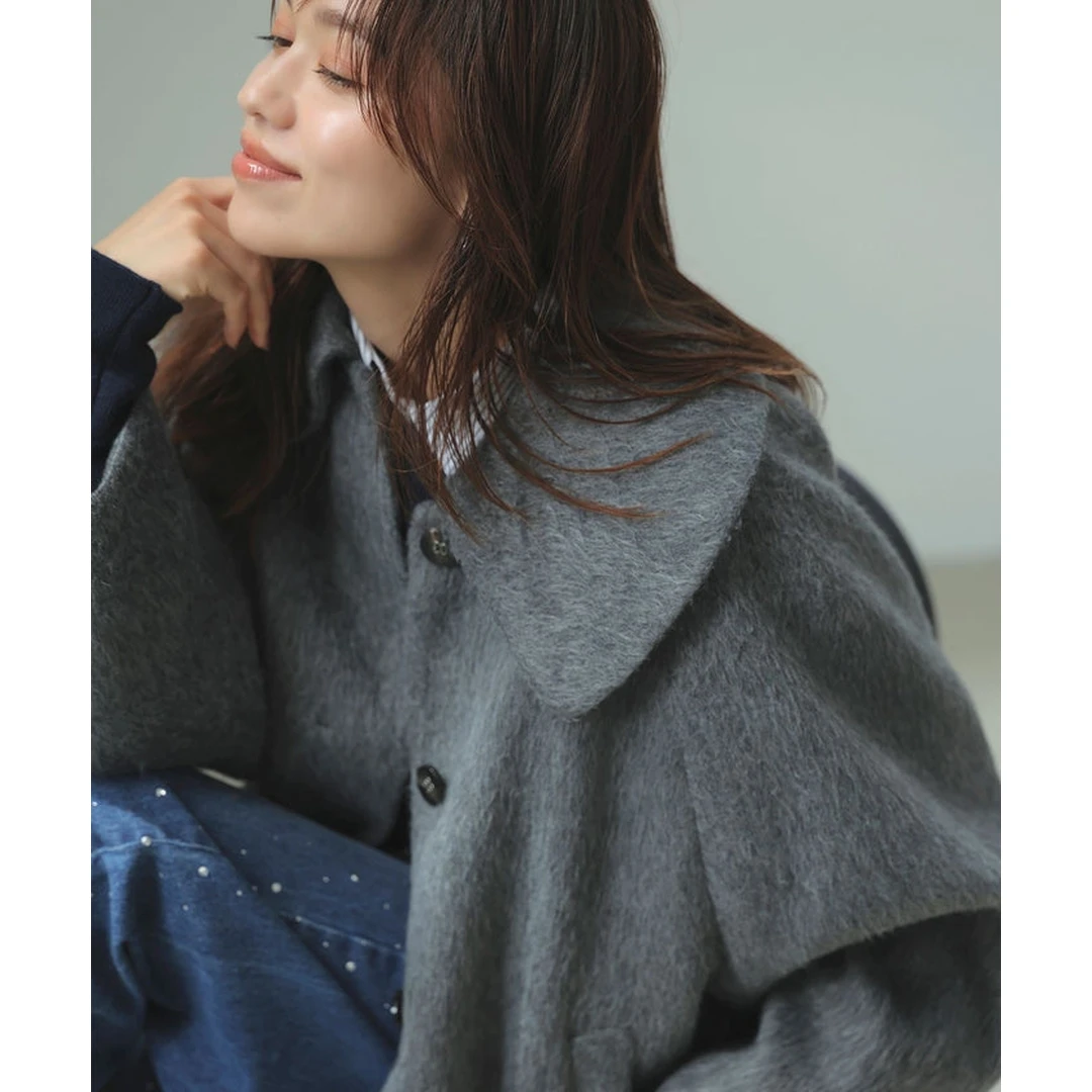 【MonTendre】秋冬新款 V 气质大领短款时尚复古百搭翻领宽松外套