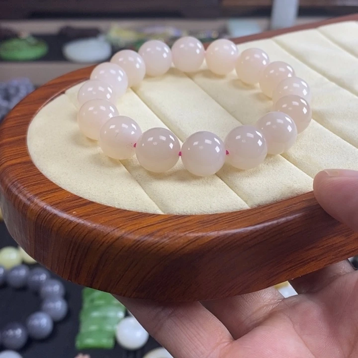 和田玉未镶嵌手串和田玉藕粉卡12mm手串