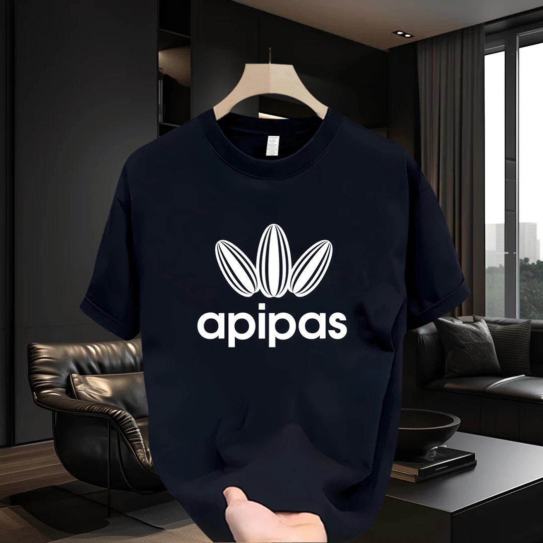 夏季休闲服男款T恤短袖2025新款时尚圆领宽松大码个性印花纯棉潮