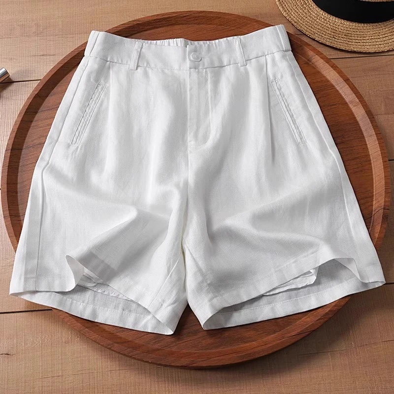 白色亚麻短裤女2025夏季薄款中裤宽松显瘦高腰垂感休闲西装五分裤