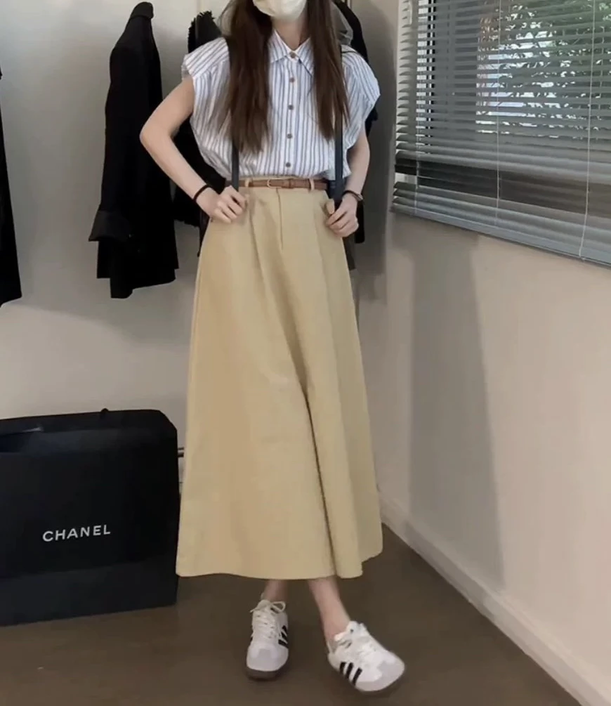 96【两件套】韩系设计款条纹衬衫+半身裙时尚套装（K32）