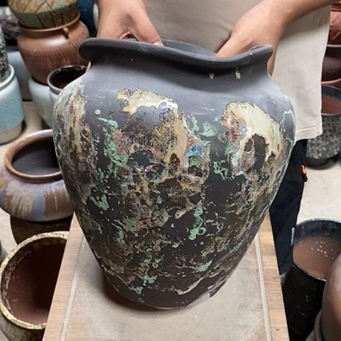 紫砂花盆口21高度30黑姹