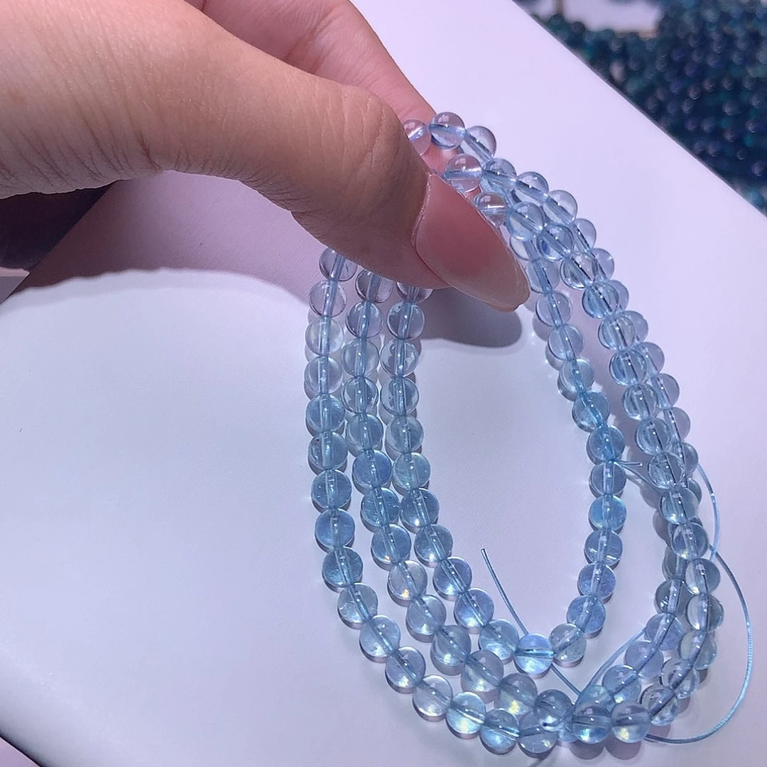 未镶嵌手串水晶?***姐海蓝宝冰透5mm三圈