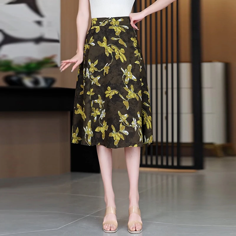 2025夏季新款气质高级感优雅显瘦A字裙百褶裙中长款半身裙91058