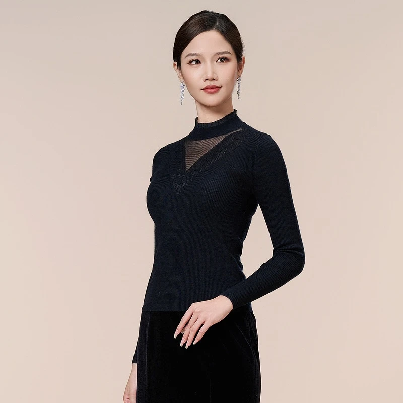 古色SUSSI【官店】“百搭款”休闲黑色气质时尚修身毛衣女款长袖打底