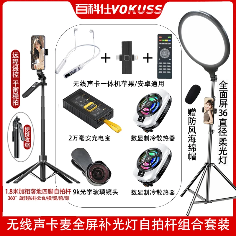 百科仕 声卡耳机一体机无线蓝牙麦克风全屏补光灯充电宝散热器