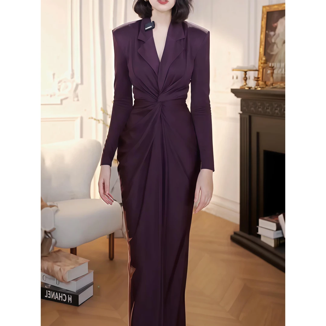 衬衫裙新款时尚优雅气质西装裙御姐轻奢风长袖法式扭结秋季连衣裙