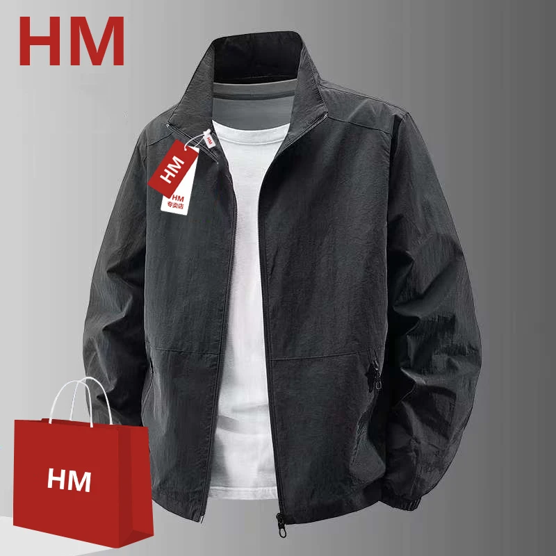 HM夹克男外套休闲运动防风潮春秋季薄款百搭宽松立领大码胖子衣服