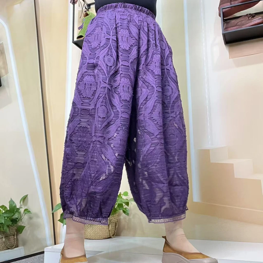 时尚站（B1）女士夏季简约时尚立体剪花蕾丝拼接休闲裤9062