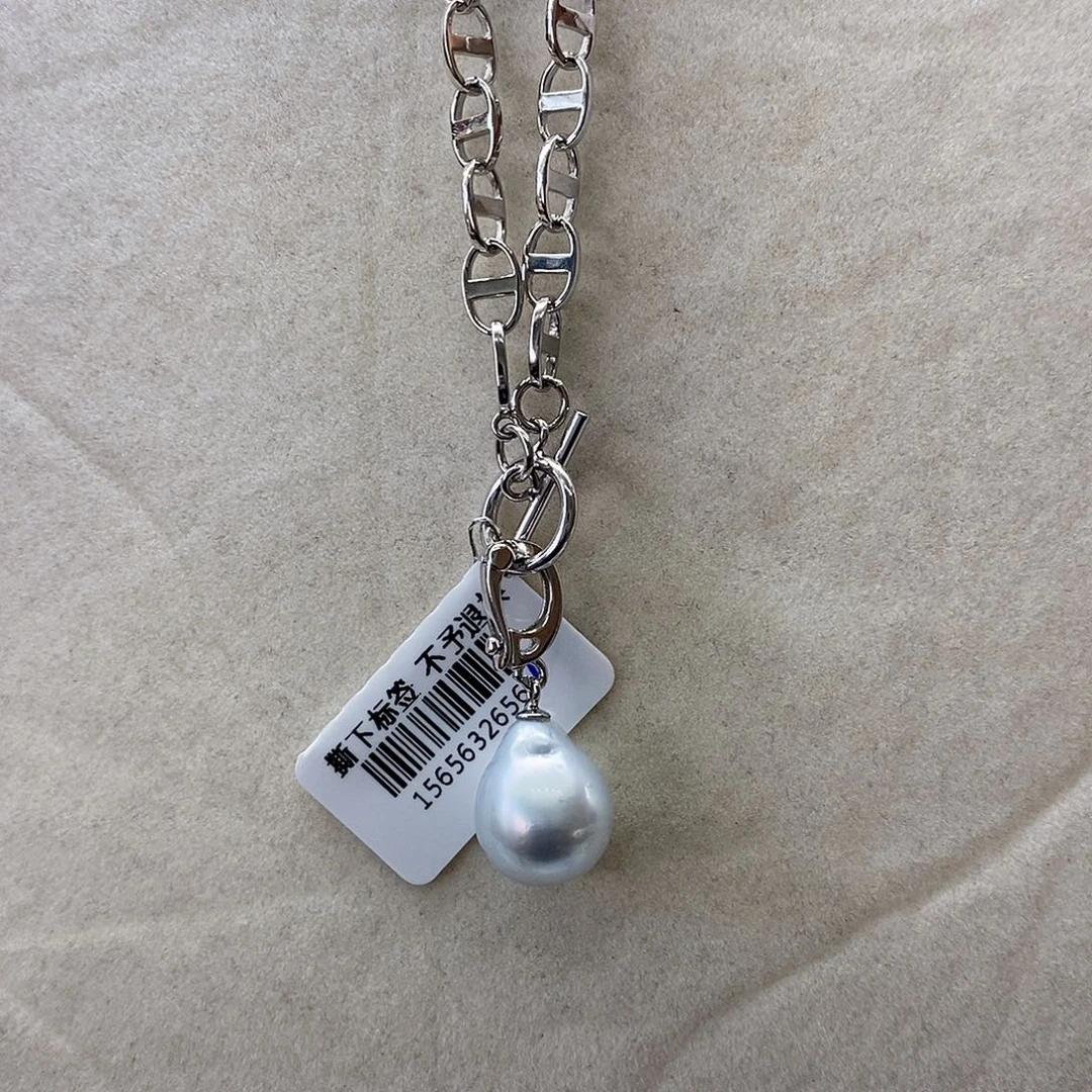 海水珍珠吊坠(不含链)银S925镶嵌蓝血澳巴11-12m m