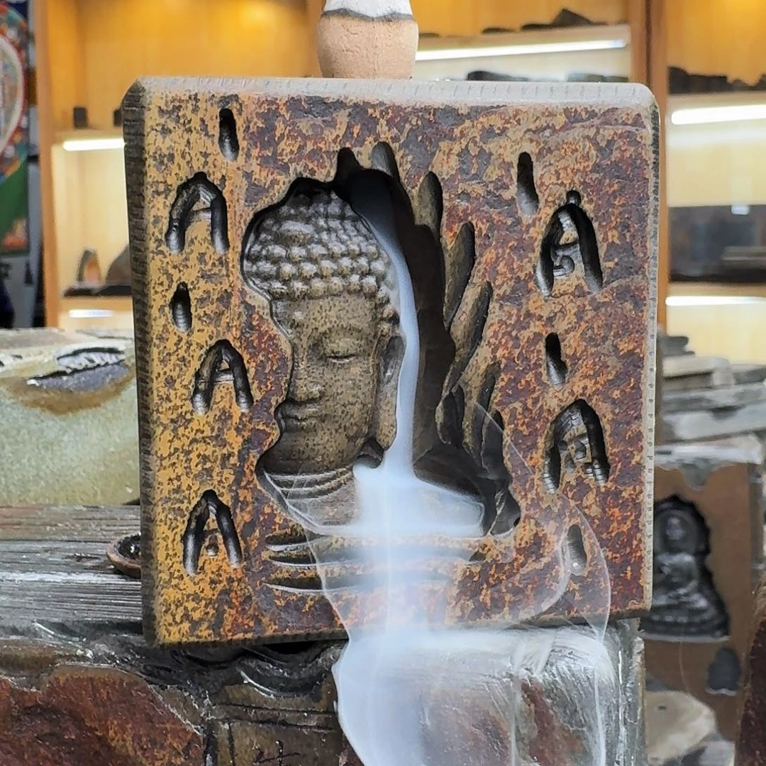 歙砚石刻倒流香摆件