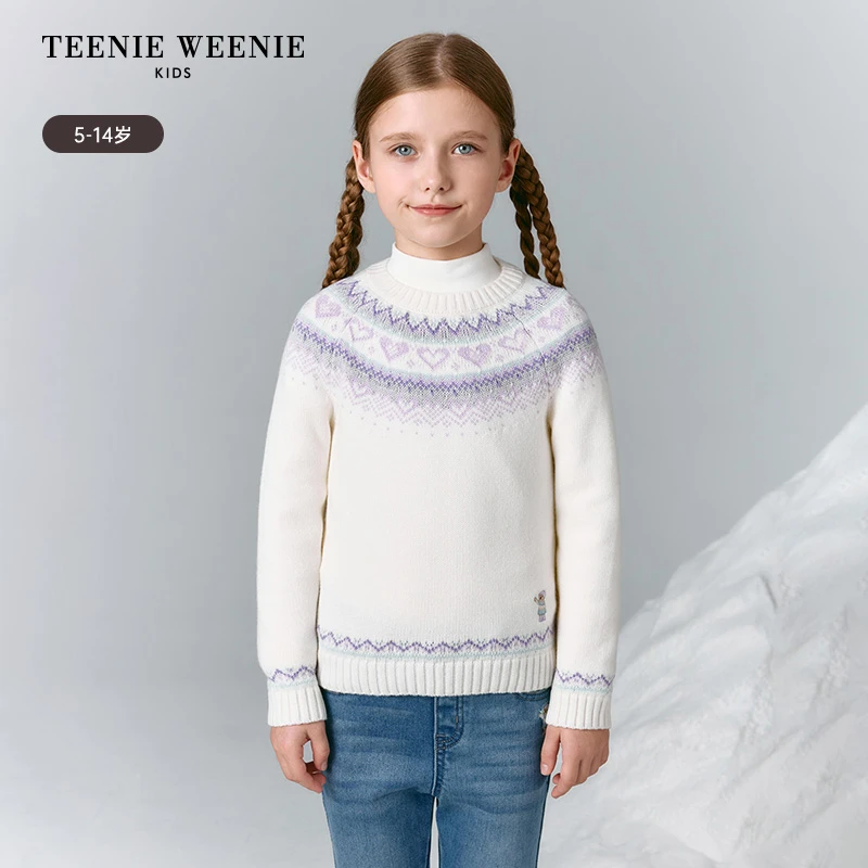 TeenieWeenieKids25年新女童甜美百搭提花圆领毛衣TKKW254T53K