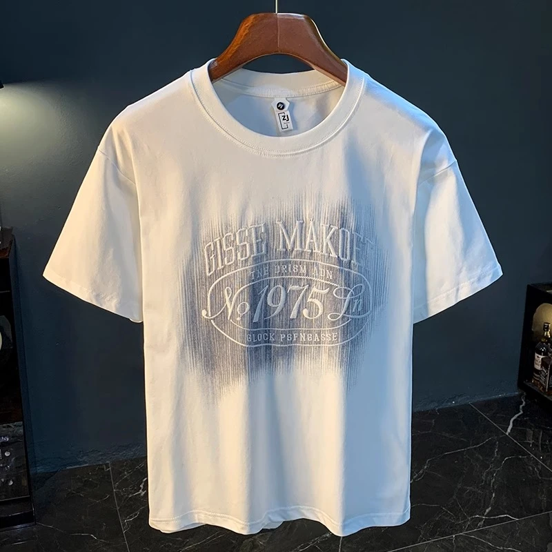 U&PURA夏季高端T恤男新款刺绣印花宽松短袖潮流大码夏款半袖t恤