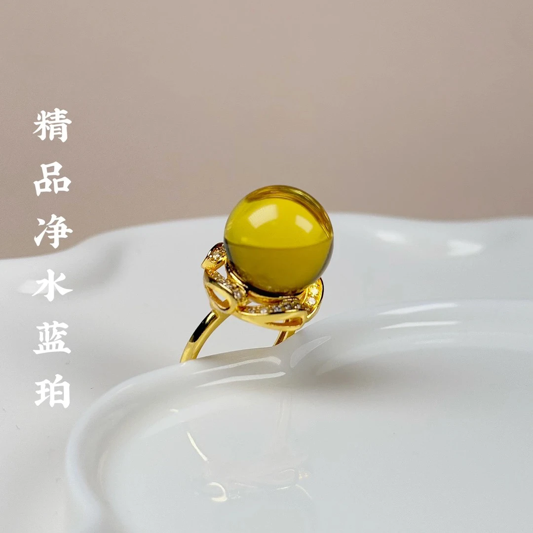 佳璐珠宝天然蓝珀戒指14mm