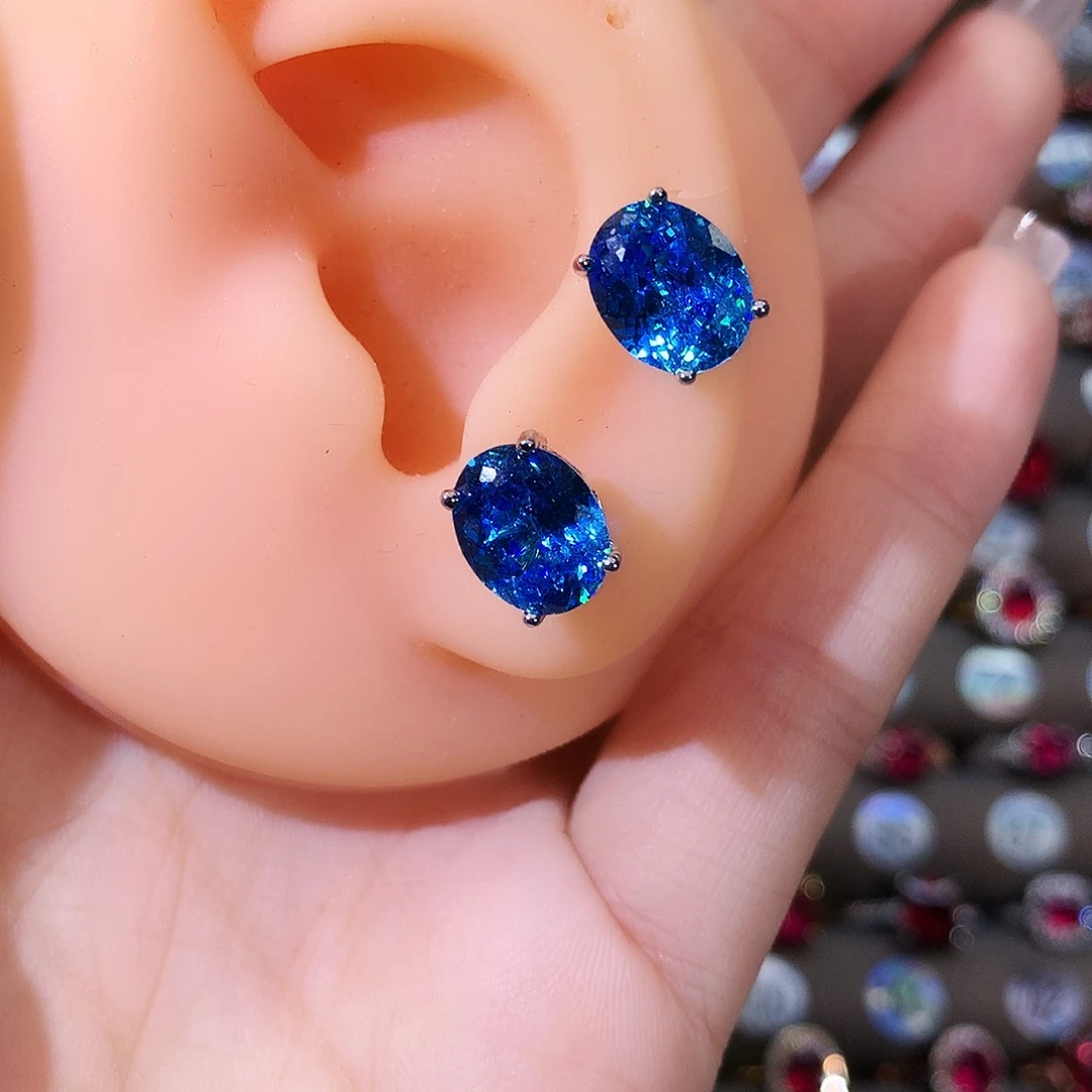 银S925镶嵌耳坠海蓝宝石白810