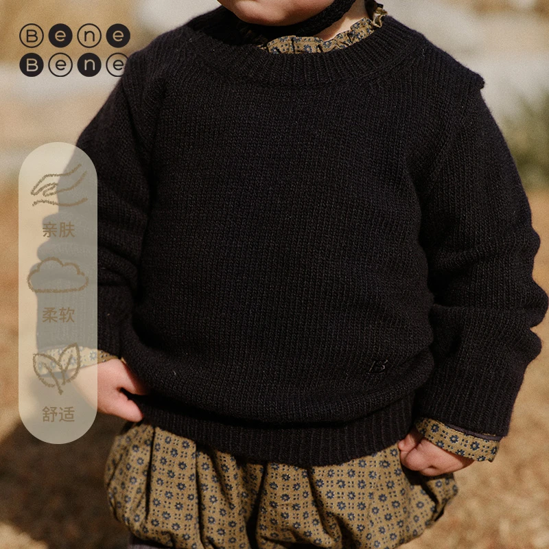 BeneBene（直播）25秋冬新品男女童亲肤舒适纯色圆领B针织套头衫