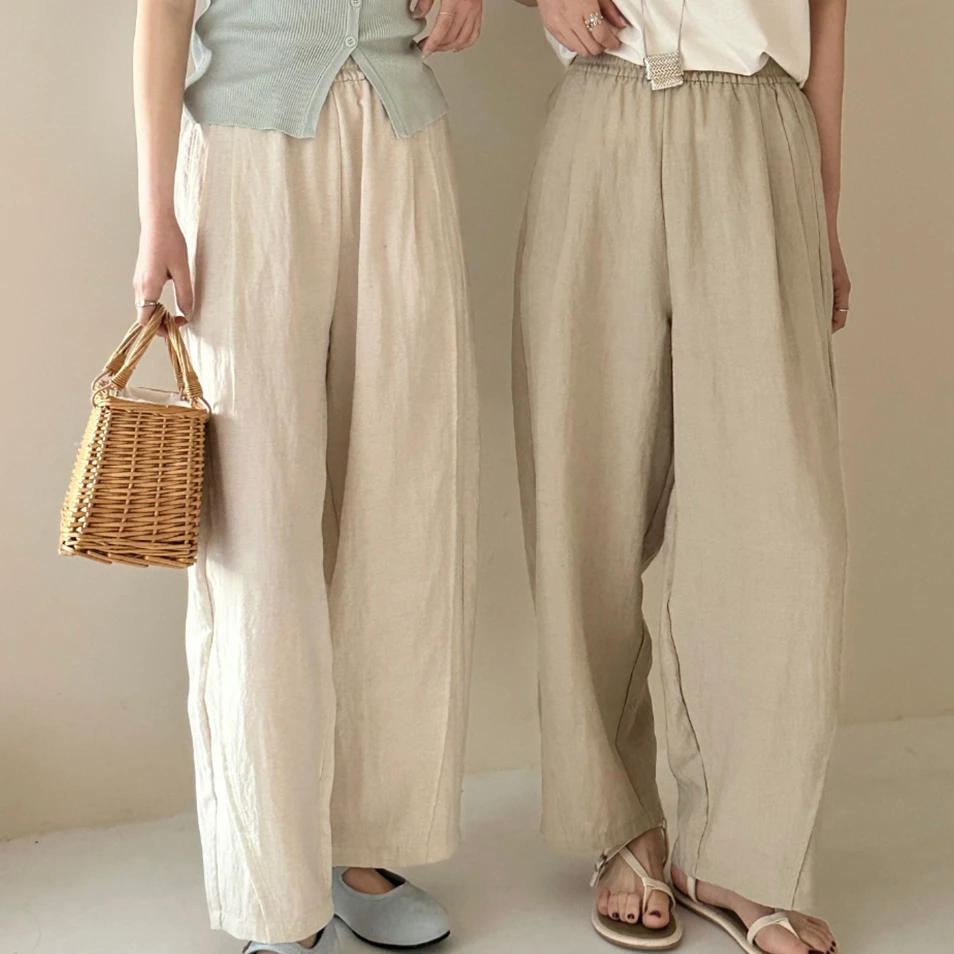 新慵懒肌理感宽松休闲莱赛尔亚麻南瓜裤 K4052