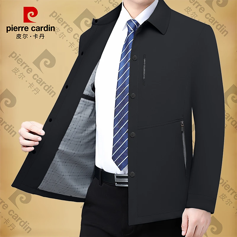 皮尔卡丹男士新款高档商务休闲翻领夹克男装外套时尚潮茄克春秋季
