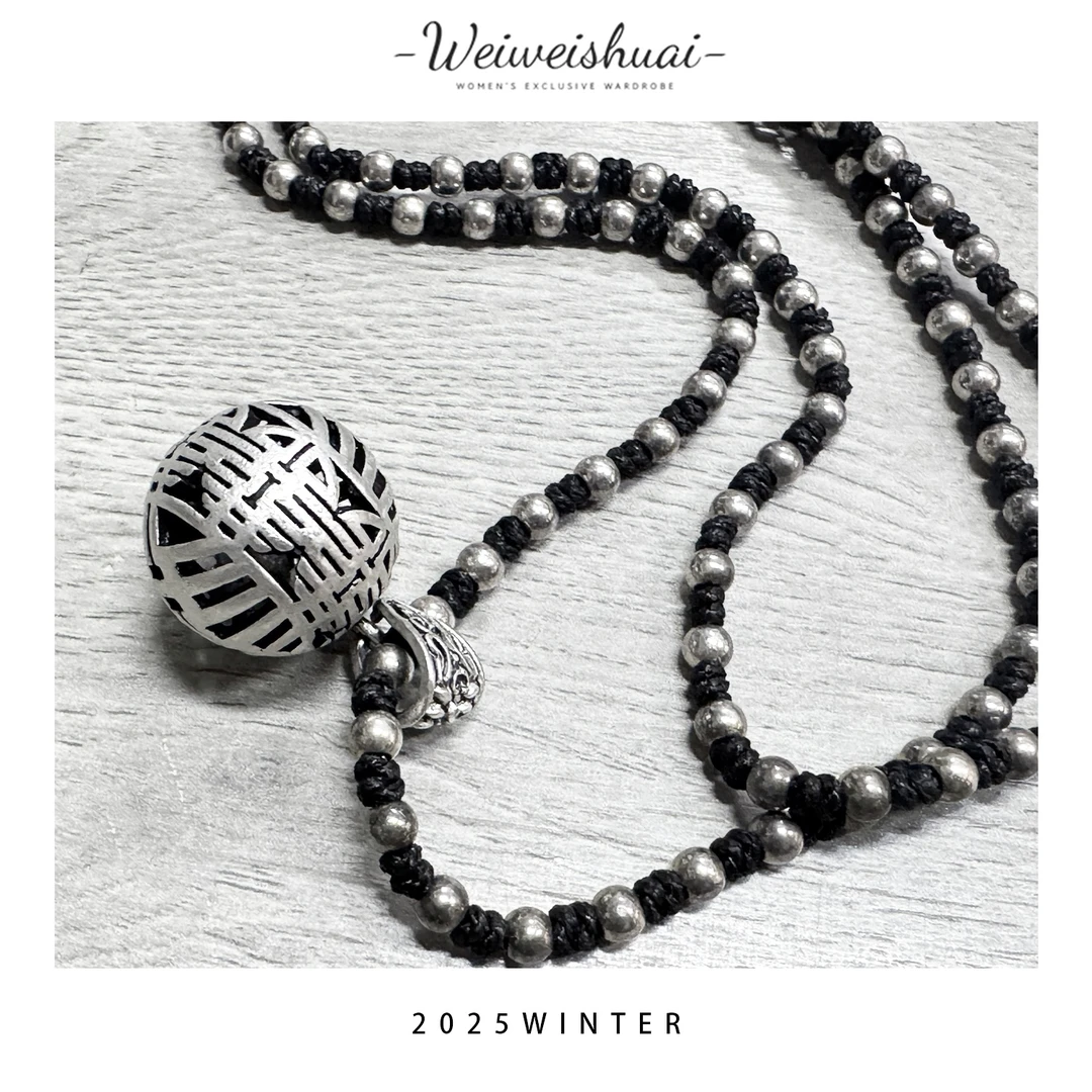 合金棉绳项链 【广州微姐】时尚网红圆球喜字项链F0038