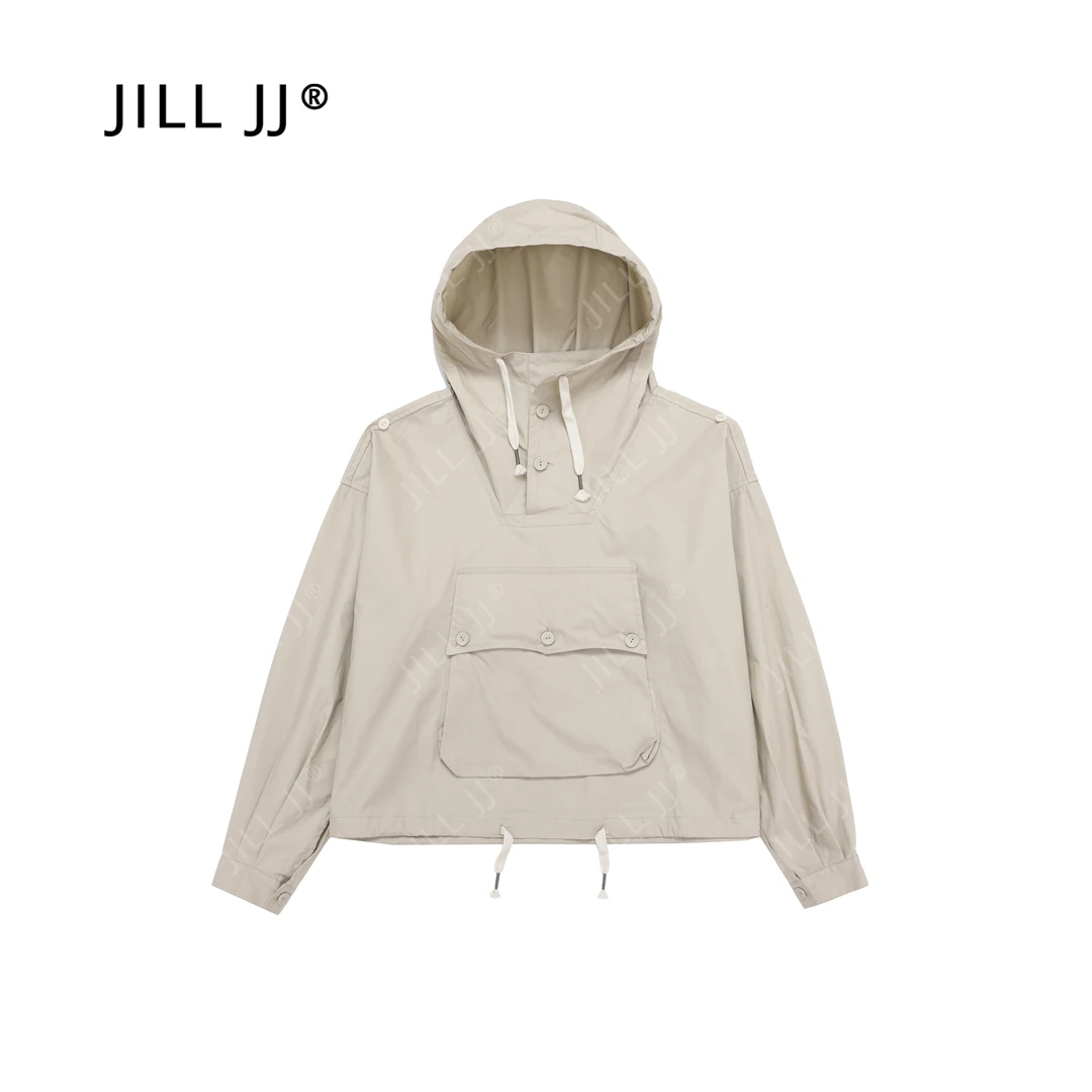 JILL JJ 防晒薄款透气宽松套头冲锋衣立体裁剪连帽工装外套N24029
