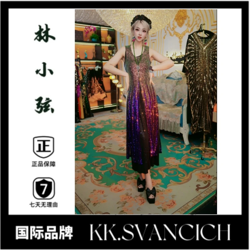 【百变女王】647重工马甲外套亮片显瘦时尚大码马甲长外套