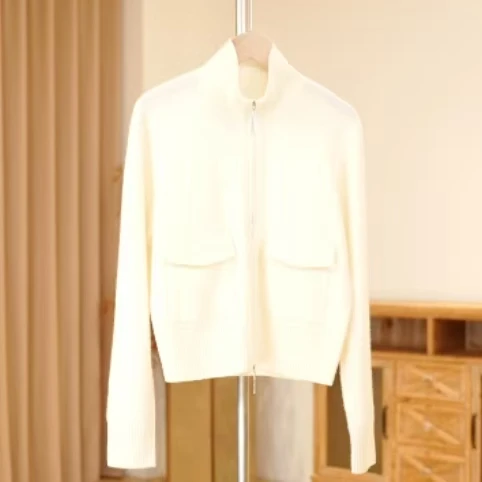 纯色宽松圆领保暖开衫毛衣女秋冬时尚简约针织上衣复古风13535