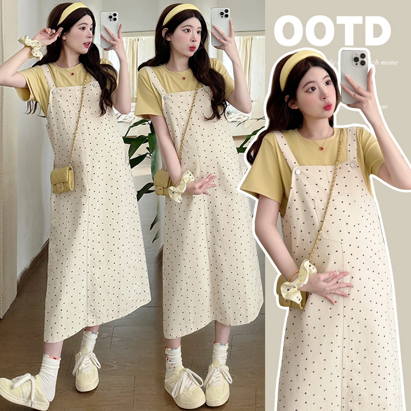 2025夏季新品孕妇装韩系碎花甜美系背带裙孕妇两件套装显瘦洋气