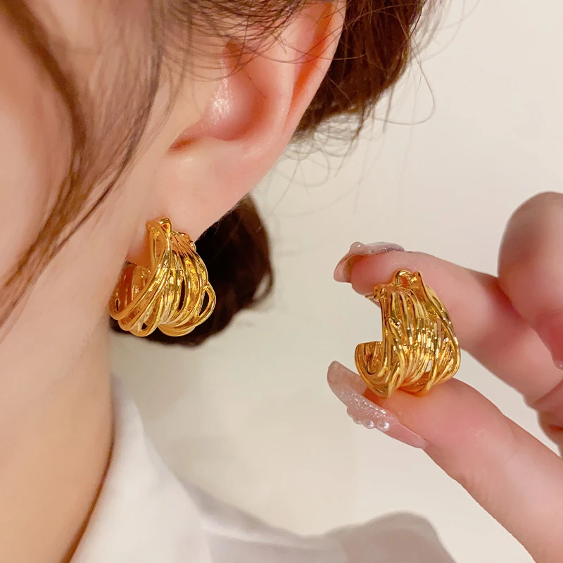 铜合金耳饰 【017】复古高级多层绕线C耳圈女轻奢个性气质百搭耳环