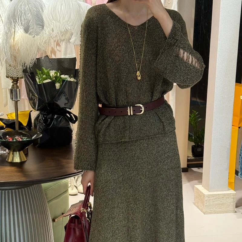 【肆姐高定】时尚镂空针织羊绒半裙套装XY3265