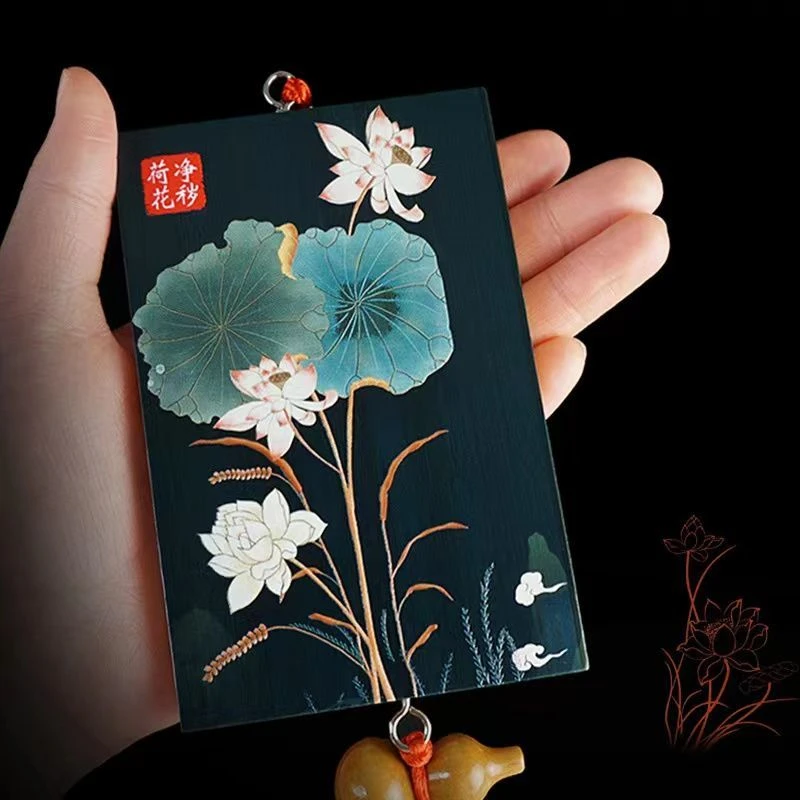 卫生间荷花图大门对厕所卧室门对门污口净秽荷花木质家用装饰挂件